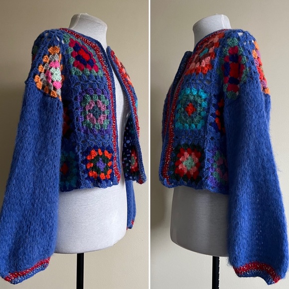 vintage handmade crocheted granny square cardigan - Picture 12 of 15